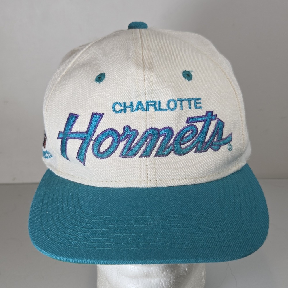 Vintage Sports Specialties Charlotte Hornets Script Snapback Hat - STAINED